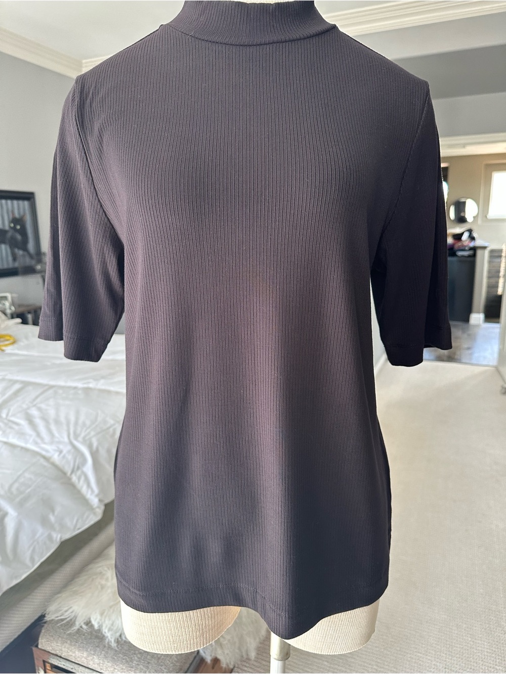 Truth by Republic Ribbed Mock Neck Short Sleeve Top Black size XL